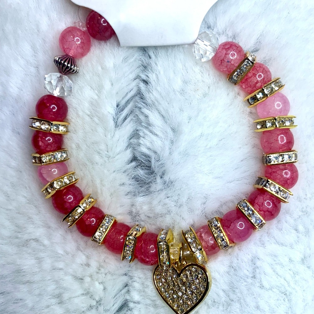 Natural Stone Woman’s Bracelet With Heart Pendant